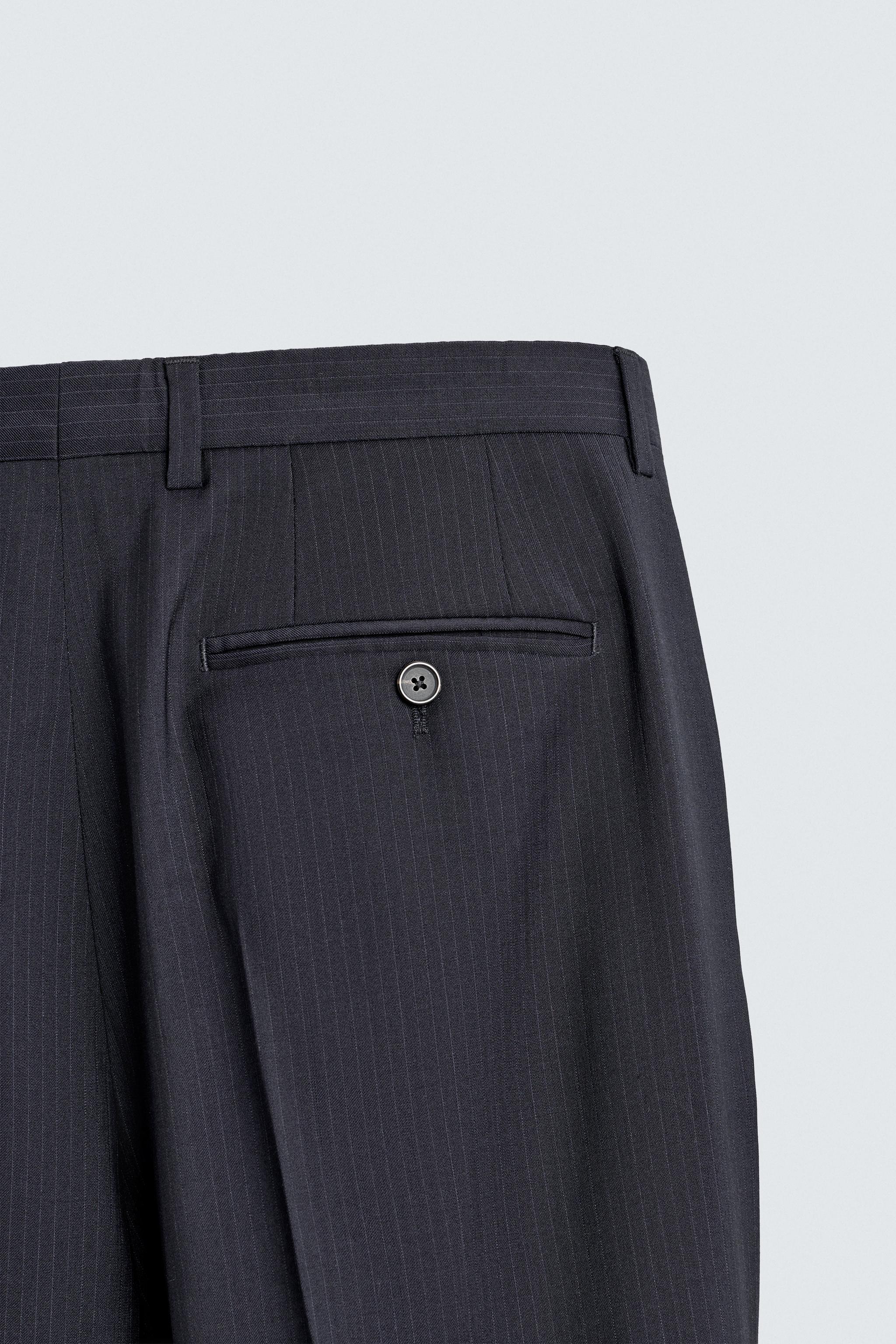 100% WOOL PINSTRIPE SUIT PANTS